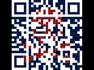 A QR code going to my tool with a red skull in the background